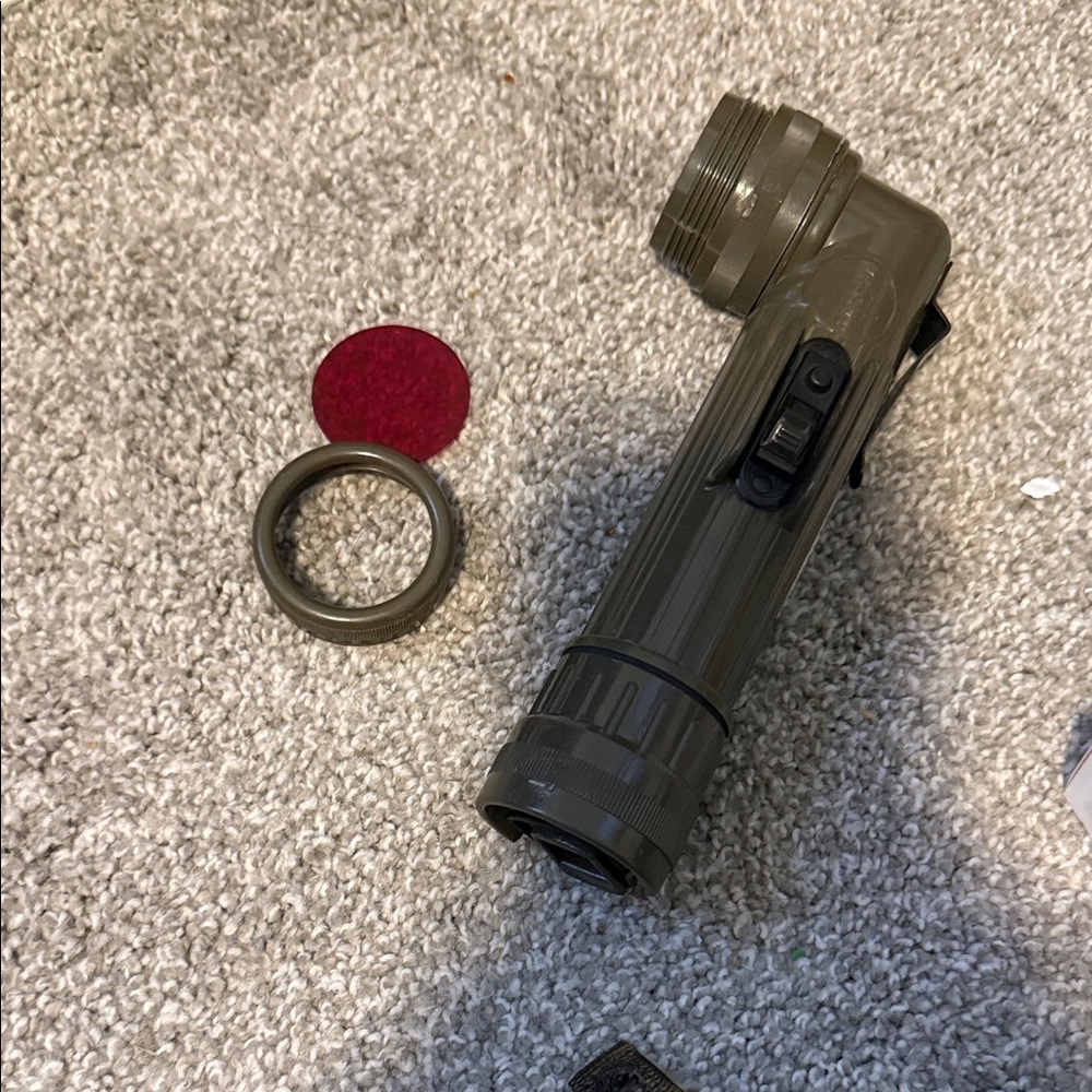 Olive Green Angle Flashlight with Red Filter take D rated batteries